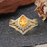 Ultra Luxurious Vintage Pear-Cut Citrine Ring Set